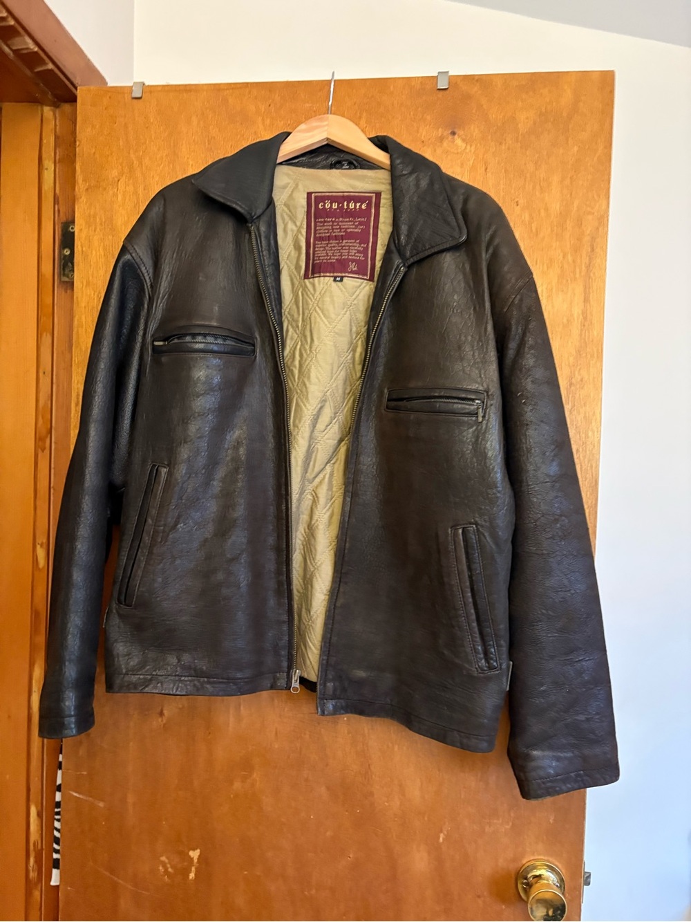 Couture Quilted-Lined Brown Leather Jacket - Men size M